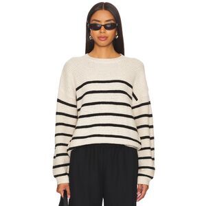 Sanctuary Warmer Days Striped Crew Sweater in Toasted Almond & Black size M NWT